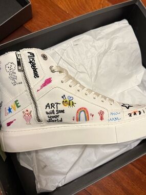Zadig & Voltaire White High-Top Sneakers with Multicolor Doodle Accents